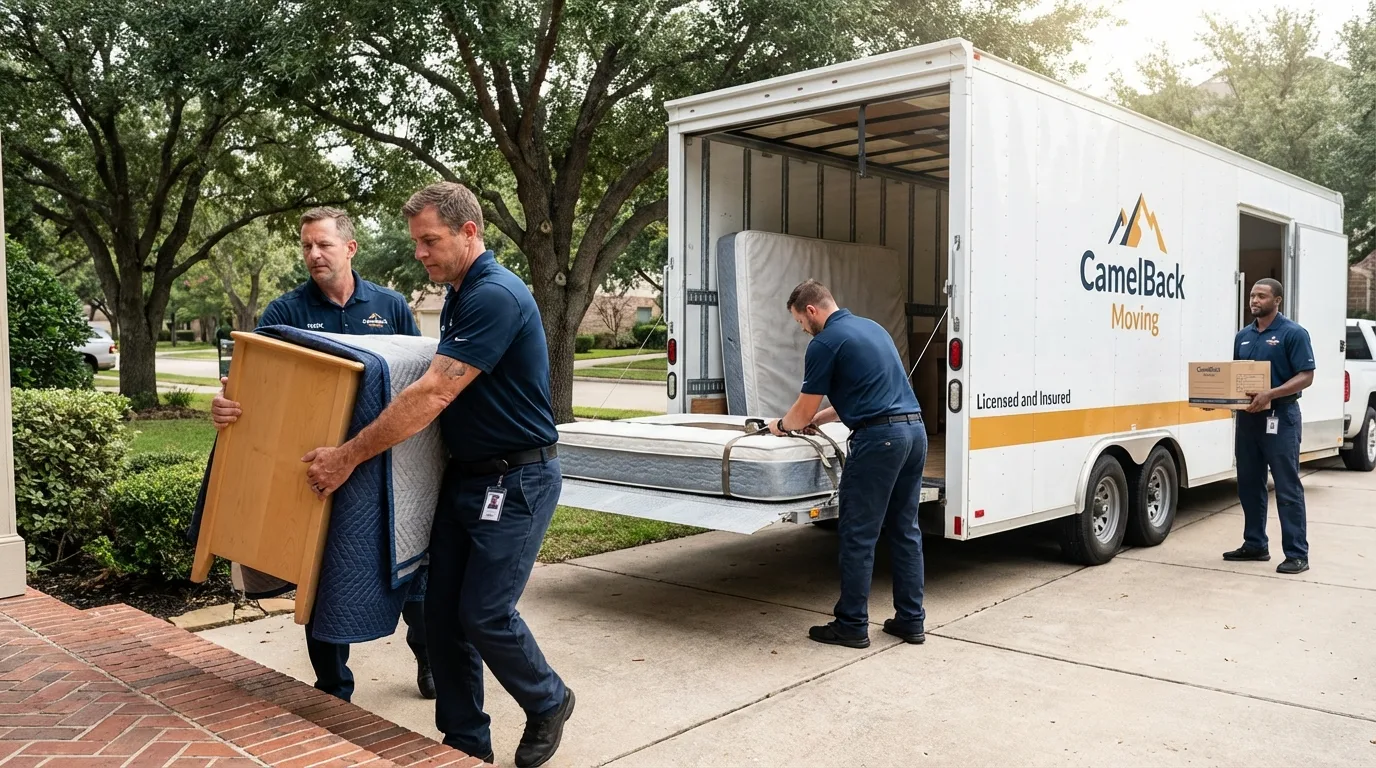 Crew loading residential truck for cross-state move from Royal City, WA