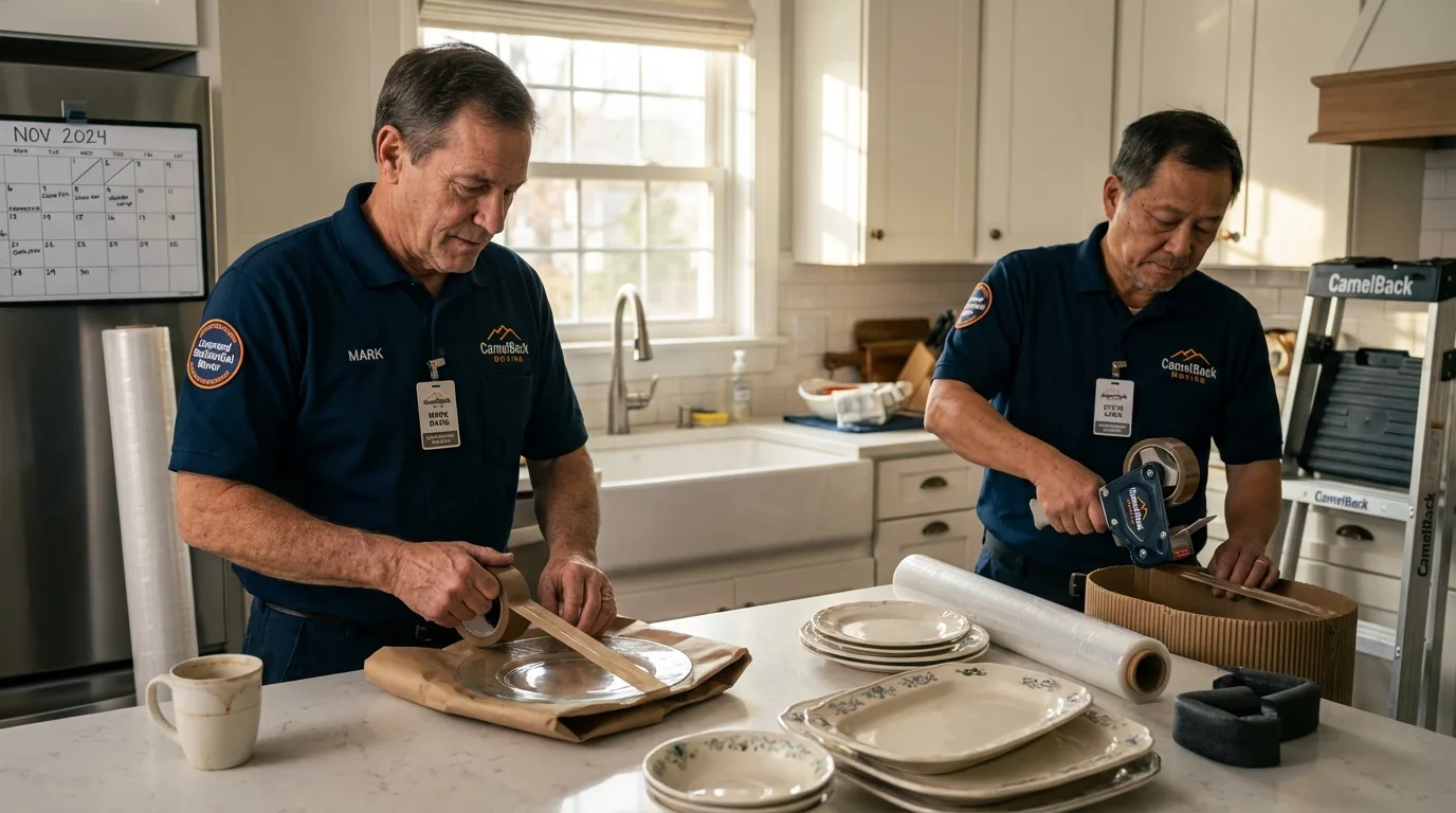 Professional crew packing kitchen dishware in Royal City, WA